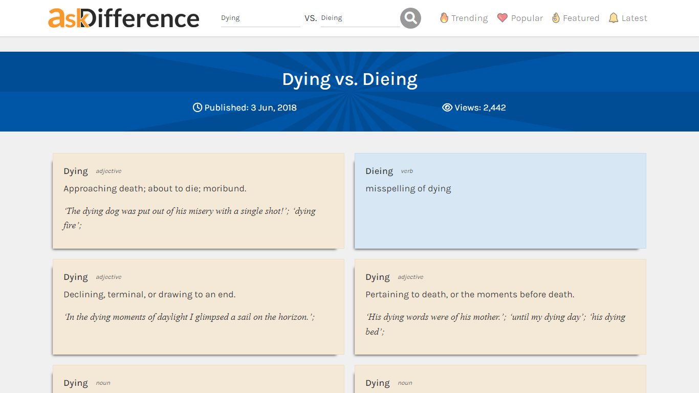 Dying vs. Dieing - What's the difference? | Ask Difference